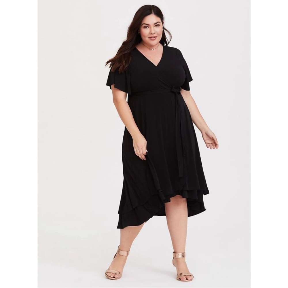 Torrid Black Midi Dress Flutter Sleeve Hi Lo Hem - Picture 4 of 12